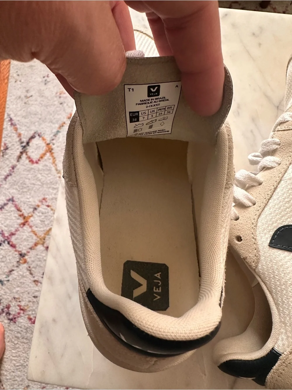 Veja V-10 Beige and Black Athletic Sneakers